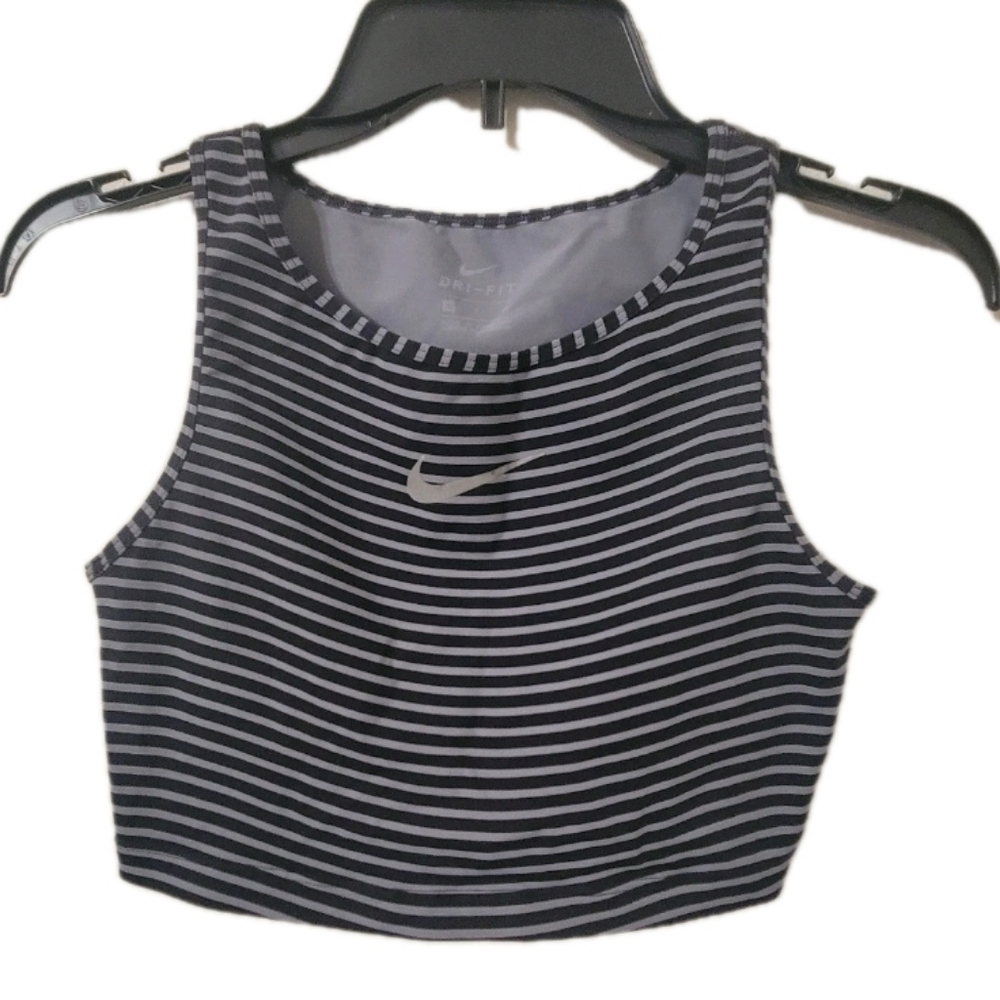 Nike Power Running Tank Black and Gray Striped Fitted Crop 🏃🏻‍♀️